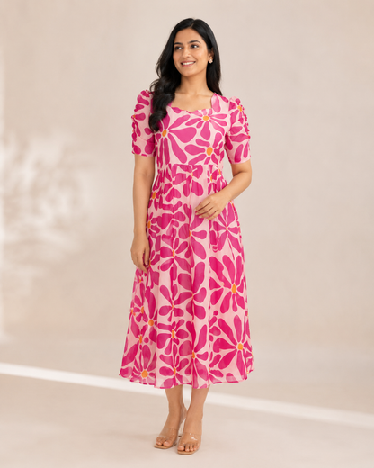 Baby Pink Abstract Floral Non-Feeding Georgette Maxi