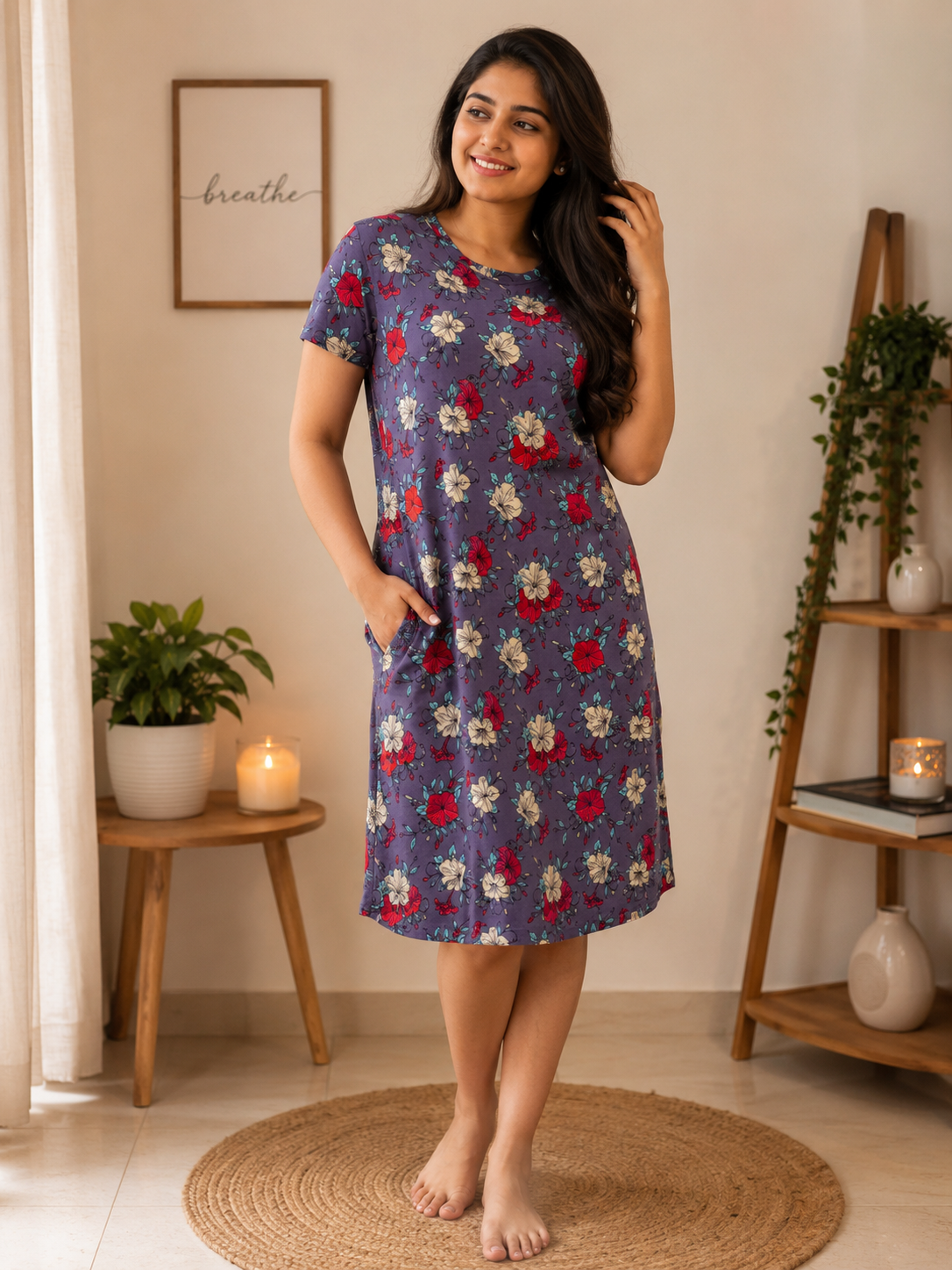 Purple Floral Printed Lounge Tunics