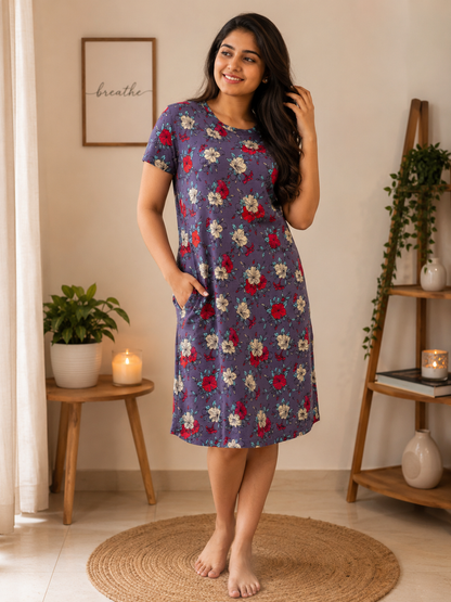 Purple Floral Printed Lounge Tunics