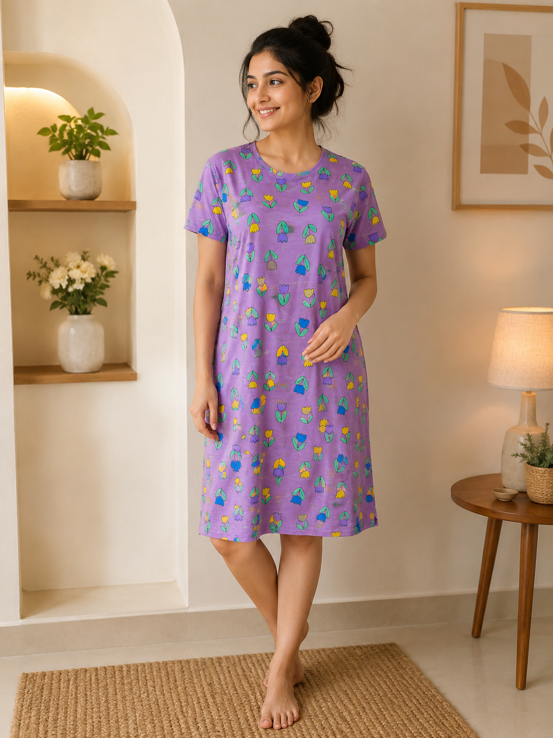 Lavender Tulip Print Lounge Tunics