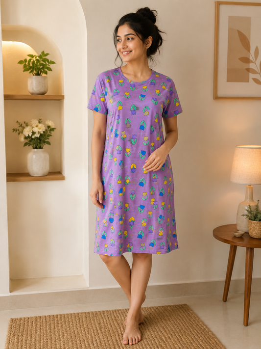 Lavender Tulip Print Lounge Tunics