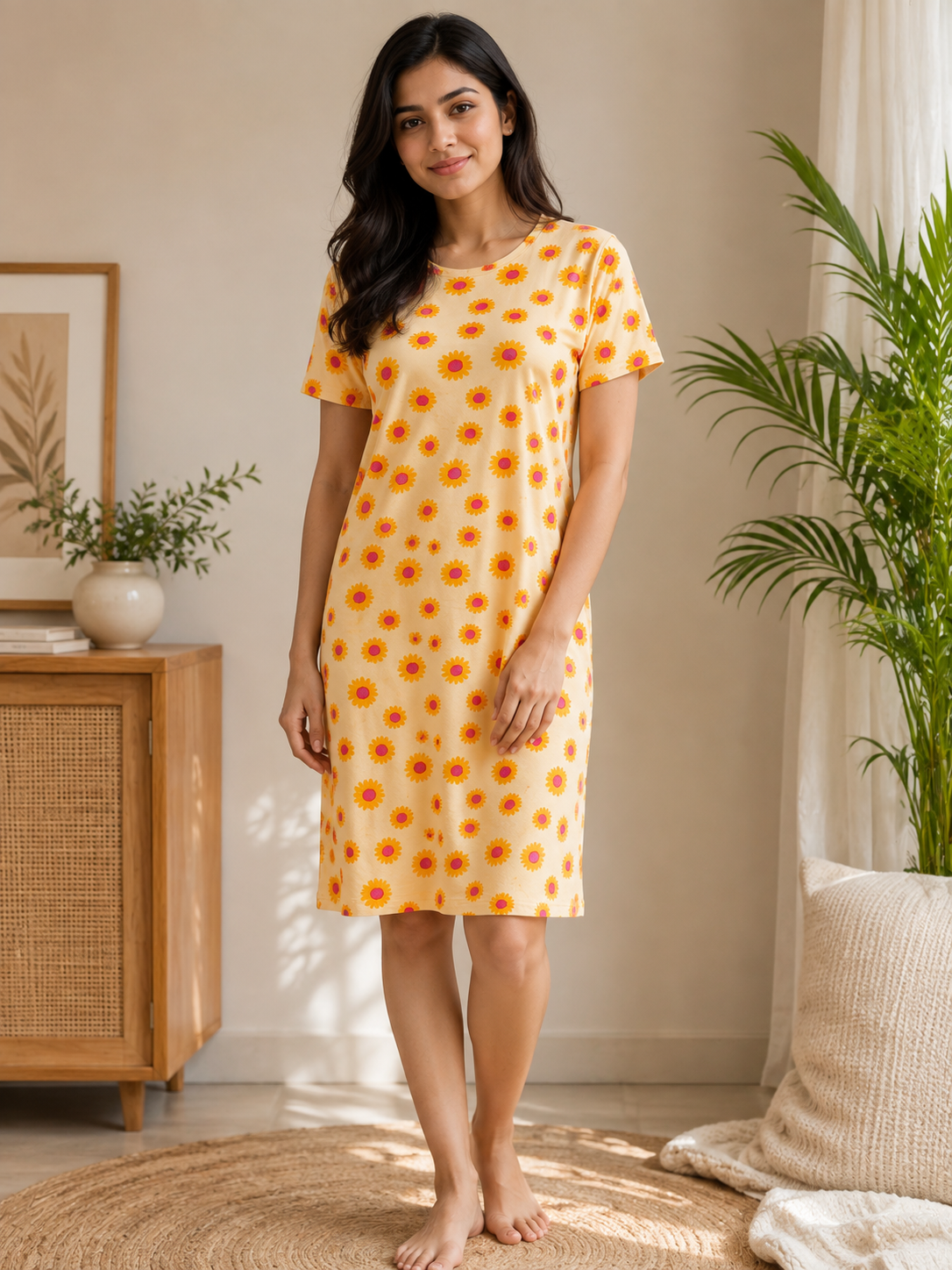 Yellow Sunflower Print Lounge Tunics