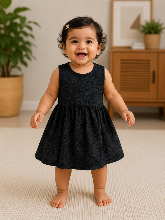 Midnight Abstract Swirl Sleeveless Frock