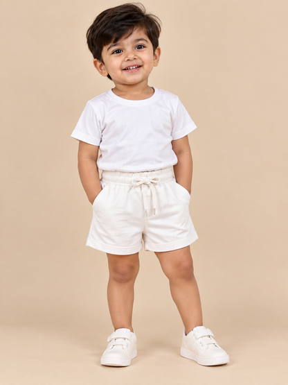 White Color Solid Kids Shorts