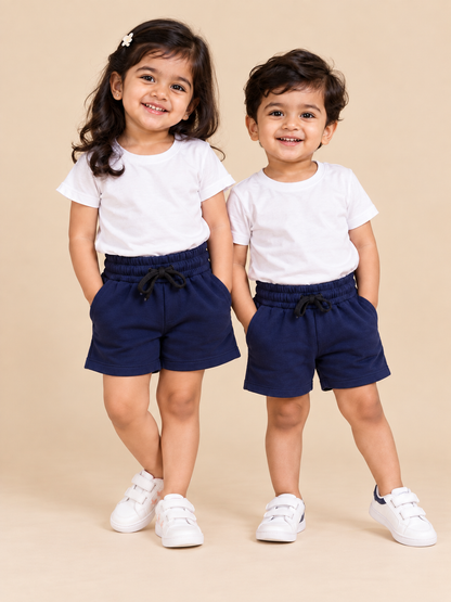 Navy Blue Cotton Drawstring Shorts