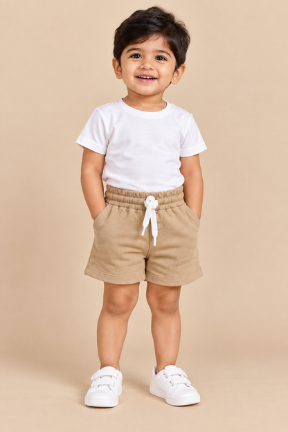 Light Brown Solid Cotton Kids Shorts