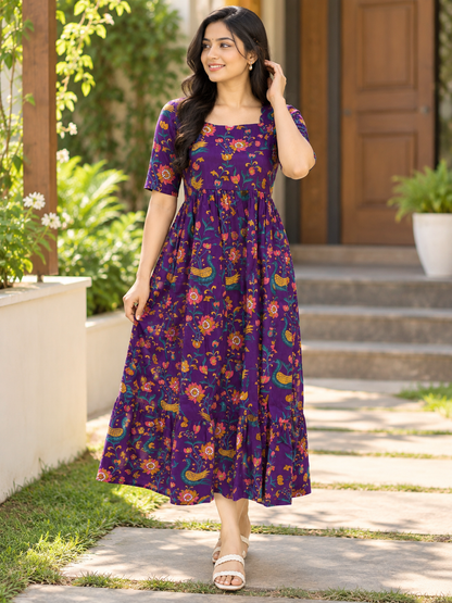 Purple Floral Paisley Print Feeding Maxi