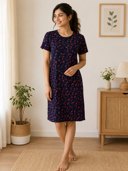 Navy Red Abstract Print Lounge Tunics