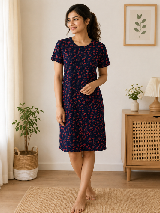 Navy Red Abstract Print Lounge Tunics