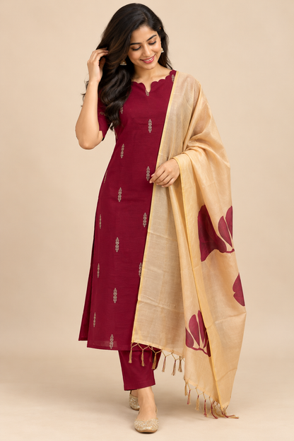 Raw silk set With Assam silk dupatta 3 piece suit