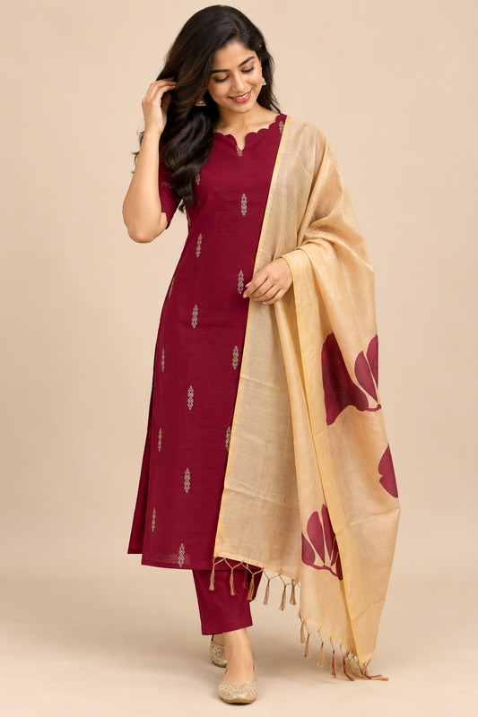 Raw silk set With Assam silk dupatta 3 piece suit