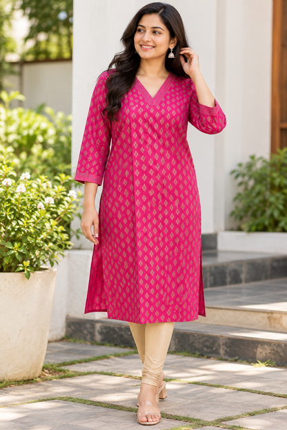 Rani Pink Golden Buti Kurti Top