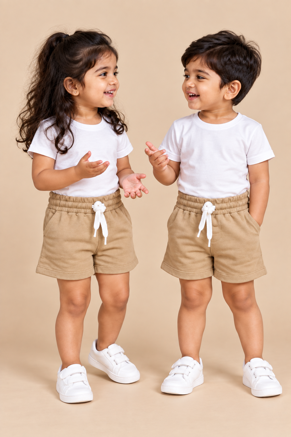 Light Brown Solid Cotton Kids Shorts