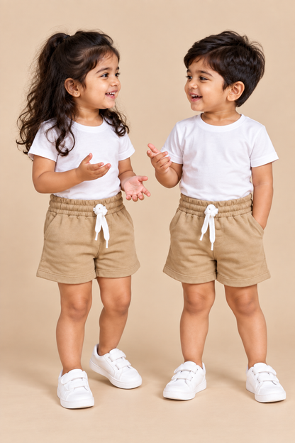 Light Brown Solid Cotton Kids Shorts