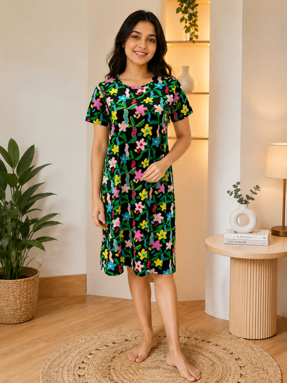 Green Multicolor Floral Printed Lounge Tunics