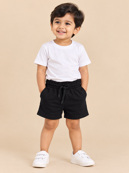 Black Cotton Kids Shorts