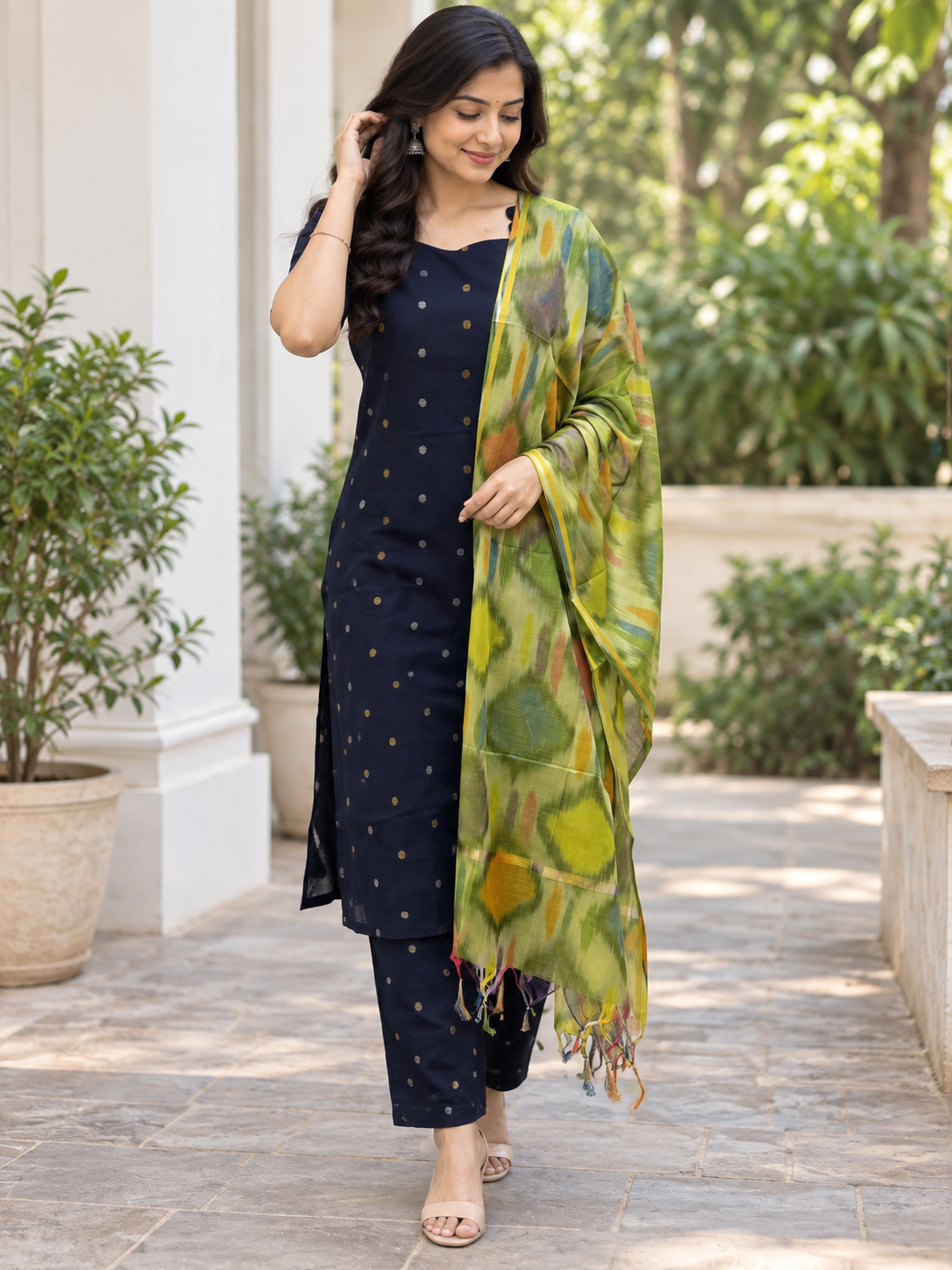 Navy Olive Polka Dot & Abstract Ikat 3-Piece Set