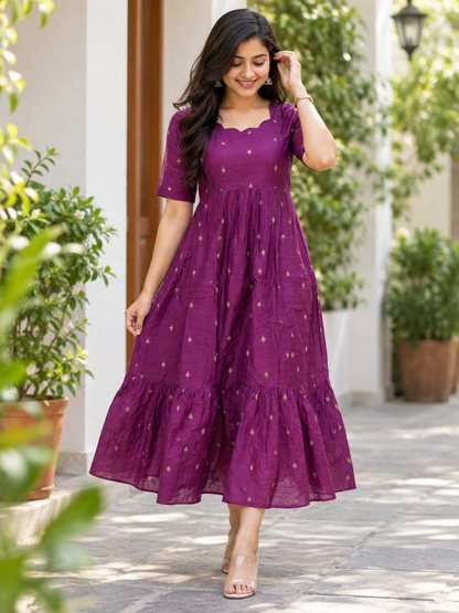 Budget-Friendly Royal Purple Printed Frock
