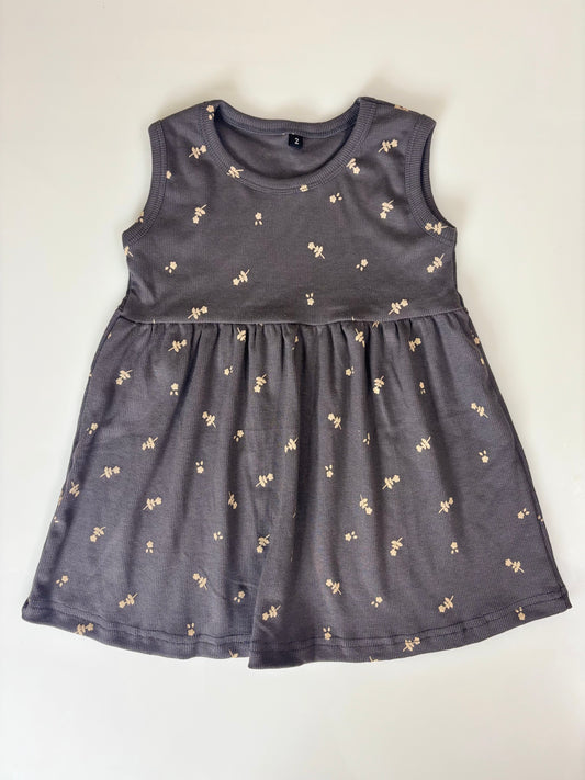 Black Sleeveless Frocks with White Flower Design