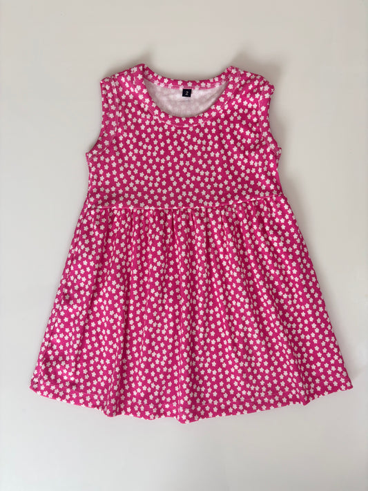 Pink Sleeveless Frocks with White Stars Design