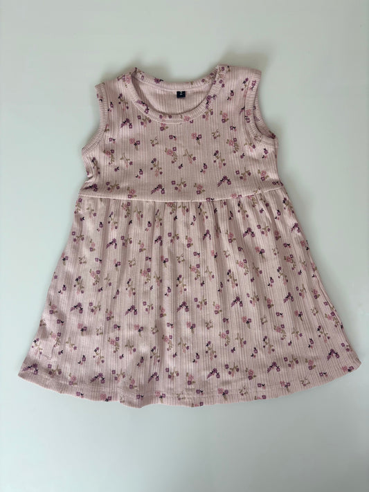 Light Pink Sleeveless Frocks with Red Flowerw Design