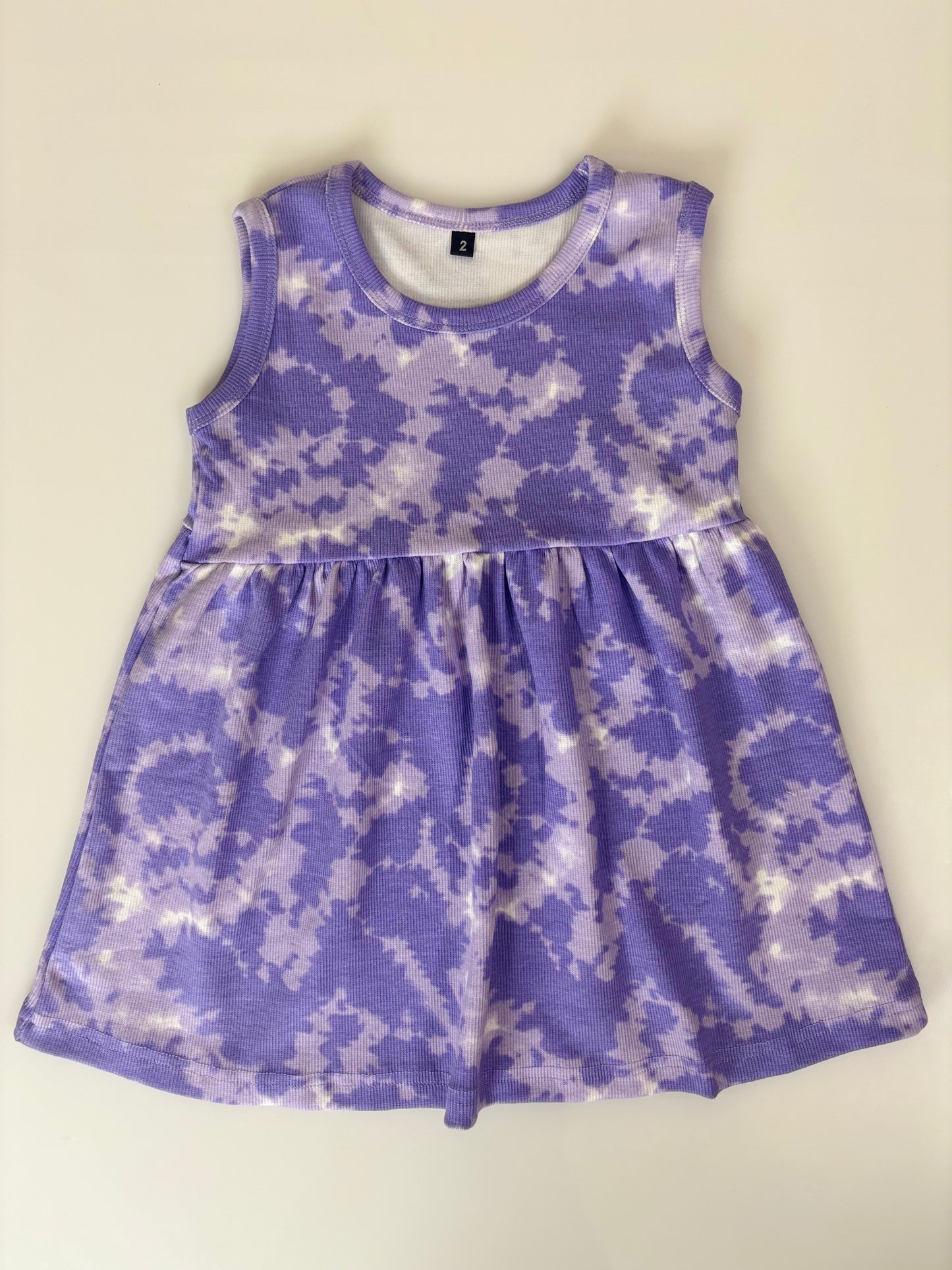 Lavender sleeveless frock with tie and dye design