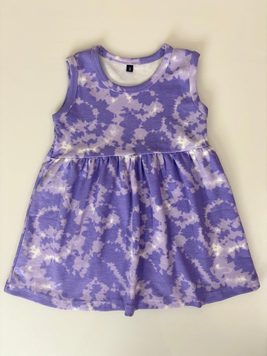 Dark Blue Sleeveless Frocks with White Circle Design