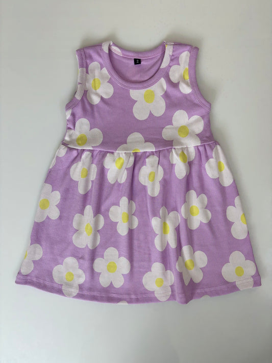 Light Pink Sleeveless Frocks with White Flowers Design