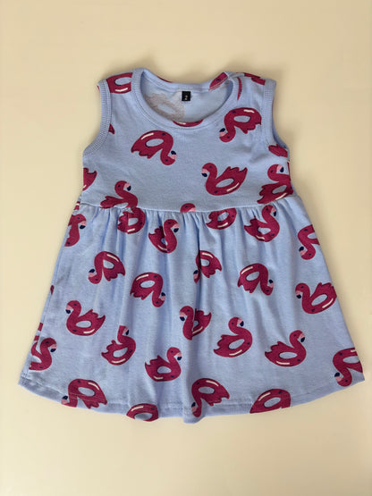 Blue Sleeveless Frocks with Red Duck Design