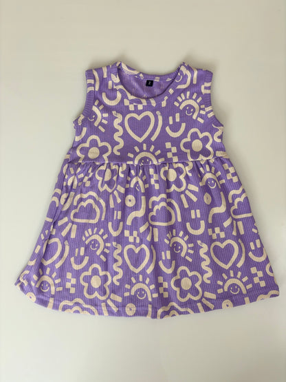 Purple Sleeveless Frocks with White Designs