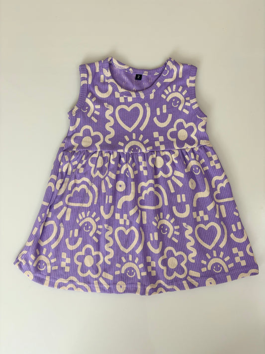 Purple Sleeveless Frocks with White Designs