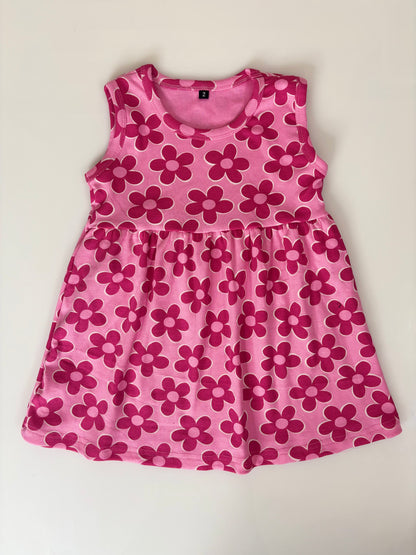 Cute pink daisy print sleeveless frock