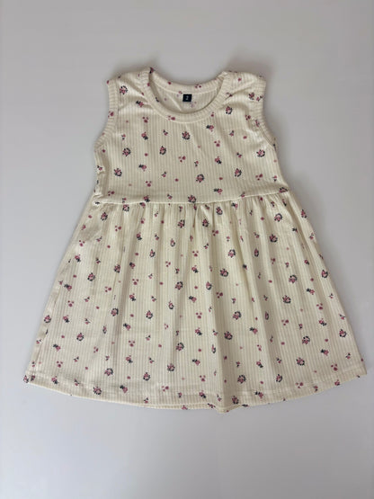 White Sleeveless Frocks with Pink flowers Design
