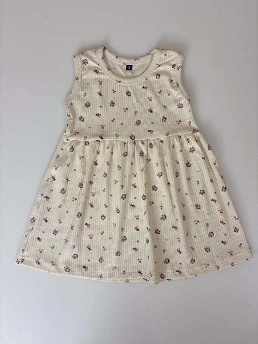 White Sleeveless Frocks with Red flowers Design