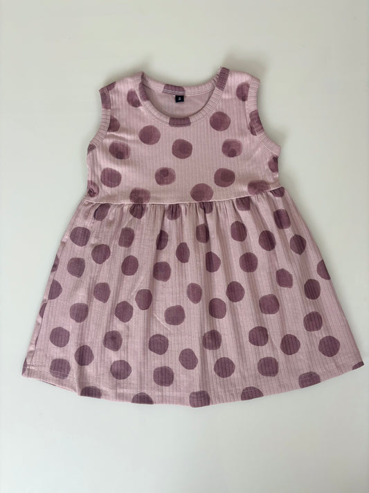 Pink Sleeveless Frocks with Brown Dot Design