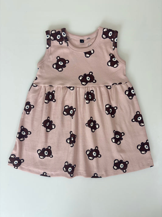 Light Pink Sleeveless Frocks with Black Teddy Design
