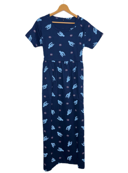 Navy Blue Cactus Print Lounge Frock