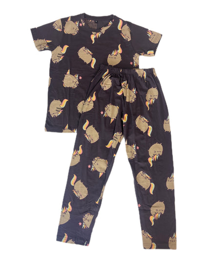 Kids Charcoal Grey Unicorn Cat Print T-Shirt & Pant Set