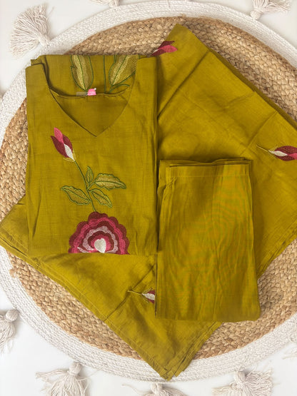 Soft Coal Silk With Embroidery 3 piece suit
