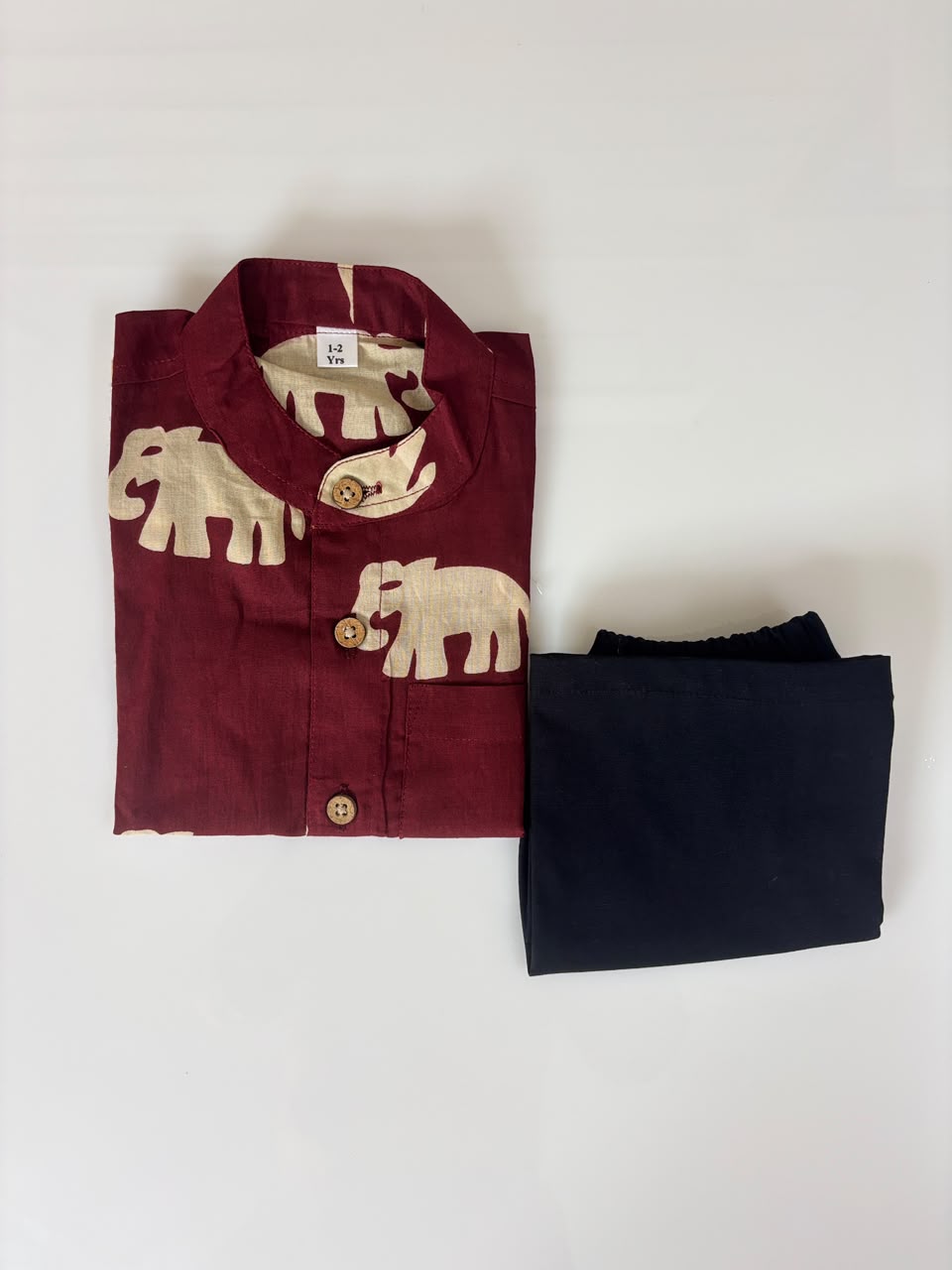 Maroon elephant printed boys outdoor wear set