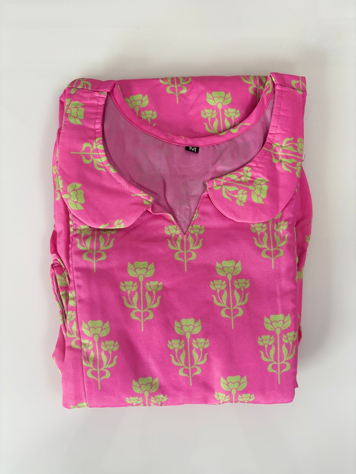 Pink And Lime Green Floral Printed Blended Cotton Feeding Maxi
