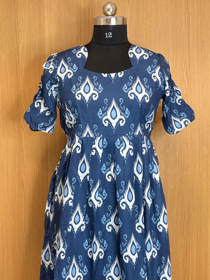 Royal Blue Ethnic Printed Blended Cotton Non Feeding Maxi