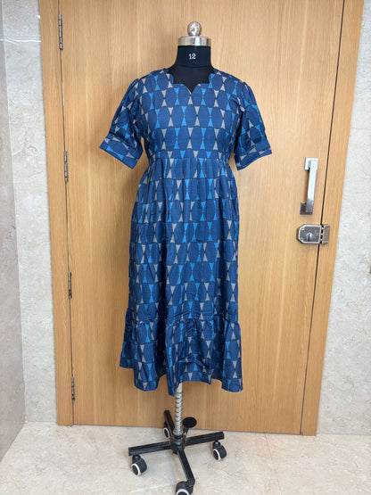 Navy Blue Pattern Printed Blended Cotton Non Feeding Maxi