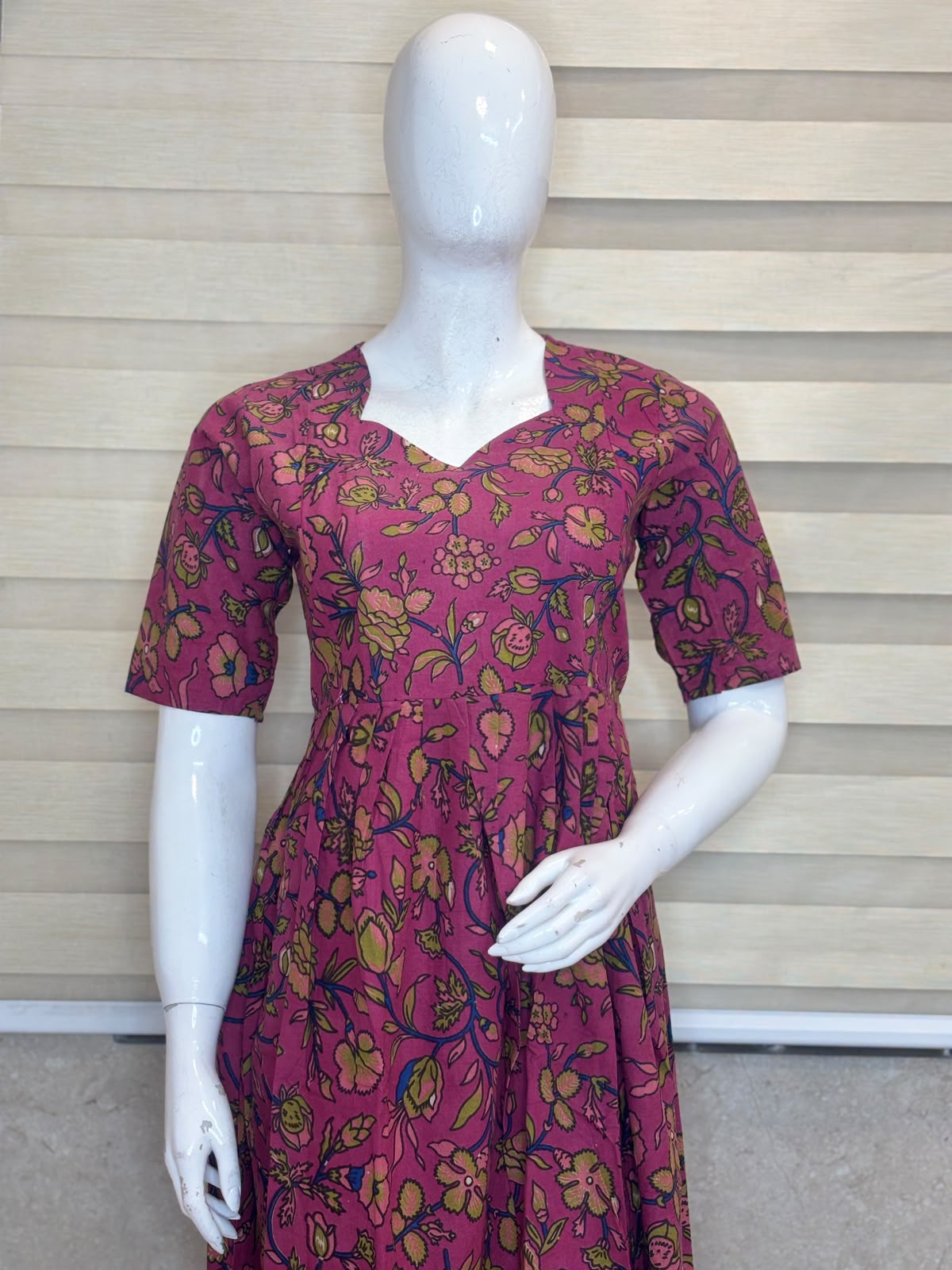 Berry Pink Floral Vine Kalamkari Feeding Maxi