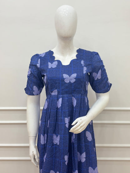 Indigo Butterfly Printed Hakoba Feeding Maxi