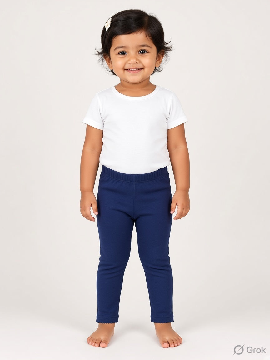 Solid Navy Color Leggings With Picoding