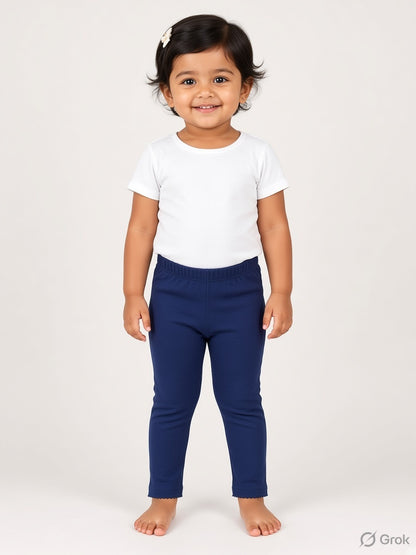 Solid Navy Color Leggings With Picoding