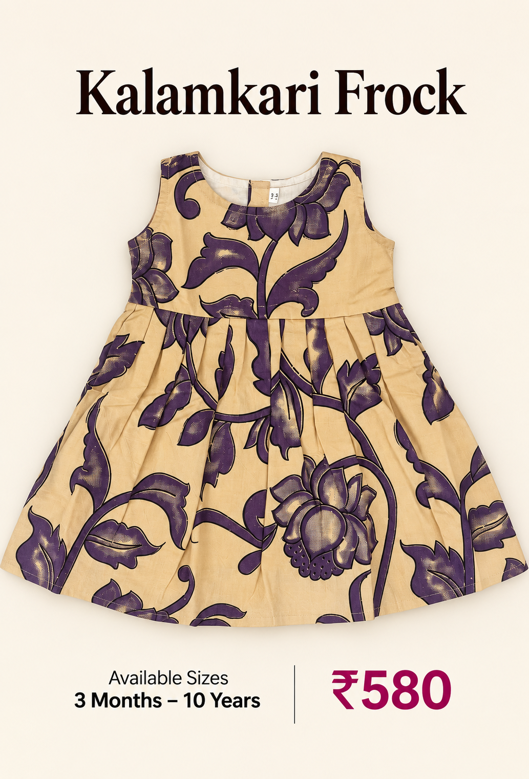 Beige Purple Floral Kids Kalamkari Outdoor Wear