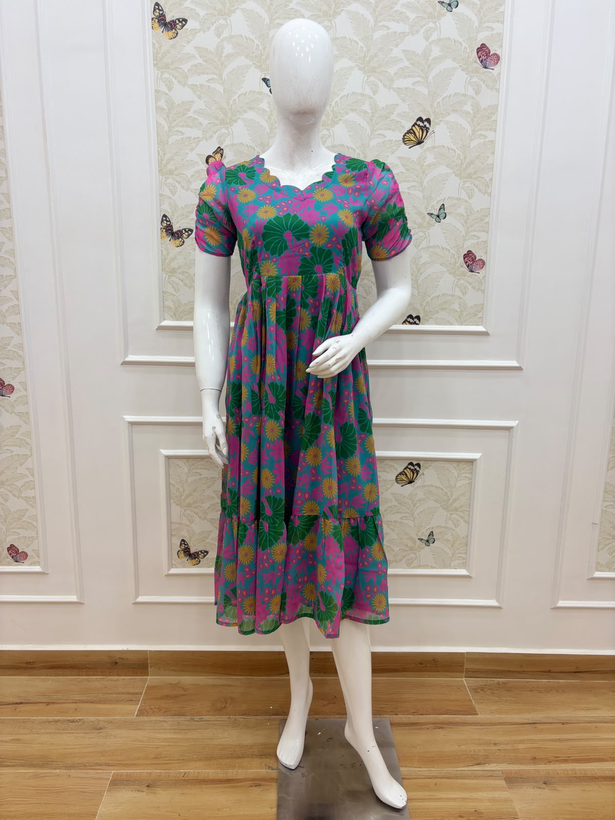 Tropical Floral Bloom Printed Georgette Non Feeding Maxi