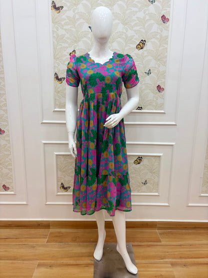Tropical Floral Bloom Printed Georgette Non Feeding Maxi
